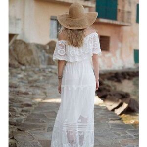 White Lace Off-Shoulder Maxi Dress gown long evening